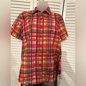 Unique Plaid With Hibiscus Print Button Shirt Size Medium